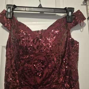 Off-Shoulder Burgundy Sequin Prom Dress